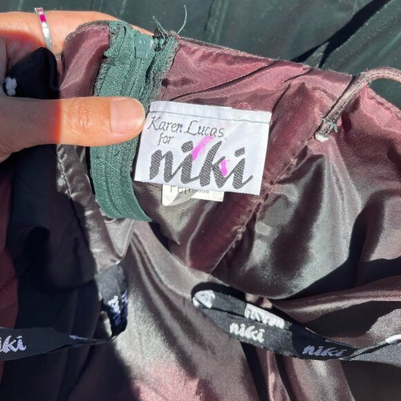 Vintage 90's Dark Green Velvet Prom Dress Evening Gown - Picture 3 of 6